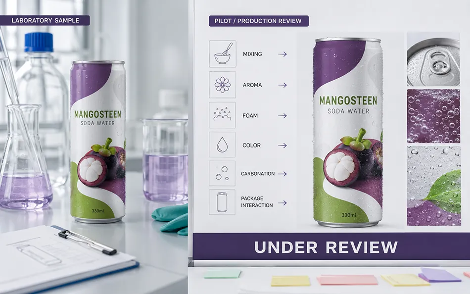 Mangosteen laboratory sample compared with scale-up review checkpoints
