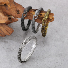 Fashion Cool Men Retro Silver Stainless Steel Snake Bracelets Jewelry