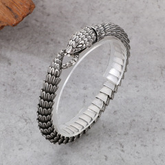 Fashion Cool Men Retro Silver Stainless Steel Snake Bracelets Jewelry