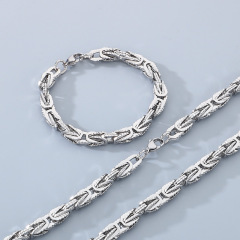 Fashion Cool Men Stainless Steel Link Chain Necklace Bracelet Sets