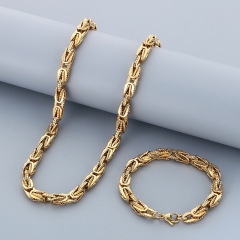 Fashion Cool Men Stainless Steel Link Chain Necklace Bracelet Sets