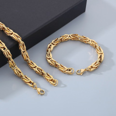 Fashion Cool Men Stainless Steel Link Chain Necklace Bracelet Sets