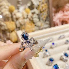 Fashion Women Delicated Blue Crystal Crown Stones Party Finger Rings Jewelry