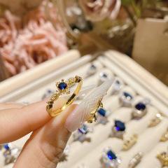 Fashion Women Beautiful Blue Crystal Stones Party Finger Rings Jewelry