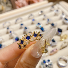 Fashion Women Delicated Blue Crystal Crown Stones Party Finger Rings Jewelry