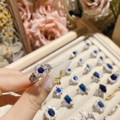 Fashion Women Beautiful Blue Crystal Stones Party Finger Rings Jewelry