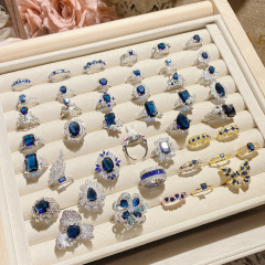 Fashion Women Delicated Blue Crystal Crown Stones Party Finger Rings Jewelry