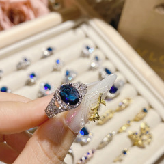 Fashion Women Delicated Blue Crystal Crown Stones Party Finger Rings Jewelry