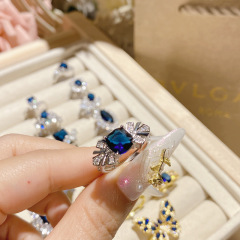 Fashion Women Delicated Blue Crystal Crown Stones Party Finger Rings Jewelry