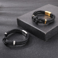 High Quality Cool Men 316L Fine Stainless Steel Braided Leather Bracelets Jewerly