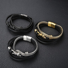 Fashion High Quality Cool Men 316L Fine Stainless Steel Link Black Chain Multilayers Bracelets