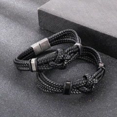 High Quality Cool Men 316L Fine Stainless Steel Braided Leather Bracelets Jewerly