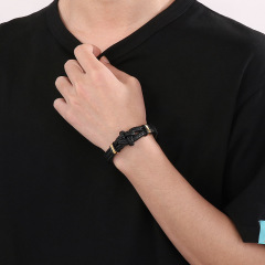 High Quality Cool Men 316L Fine Stainless Steel Braided Leather Bracelets Jewerly
