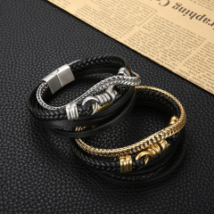 Fashion High Quality Cool Men 316L Fine Stainless Steel Link Black Chain Multilayers Bracelets