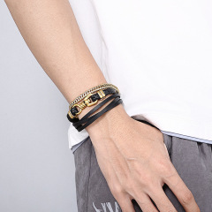 Fashion High Quality Cool Men 316L Fine Stainless Steel Link Black Chain Multilayers Bracelets