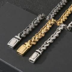 Fashion Cool Men Silver Gold Black 316L Stainless Steel Braided Thick Popcorn Chain Necklace Jewelry