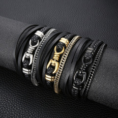 Fashion High Quality Cool Men 316L Fine Stainless Steel Link Black Chain Multilayers Bracelets