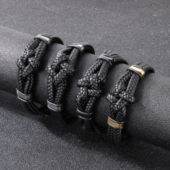 High Quality Cool Men 316L Fine Stainless Steel Braided Leather Bracelets Jewerly