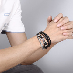 Fashion High Quality Cool Men 316L Fine Stainless Steel Link Black Chain Multilayers Bracelets