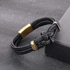 High Quality Cool Men 316L Fine Stainless Steel Braided Leather Bracelets Jewerly