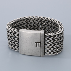 Fashion Punk Style Men Fine 316L Stainless Steel Link Wide Mesh Chain Bracelets