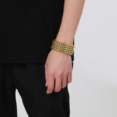 Fashion Punk Style Men Fine 316L Stainless Steel Link Wide Mesh Chain Bracelets