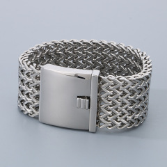 Fashion Punk Style Men Fine 316L Stainless Steel Link Wide Mesh Chain Bracelets