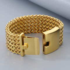 Fashion Punk Style Men Fine 316L Stainless Steel Link Wide Mesh Chain Bracelets