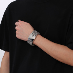 Fashion Punk Style Men Fine 316L Stainless Steel Link Wide Mesh Chain Bracelets
