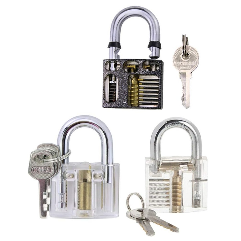 3-Pack Practice Padlock Set Crystal Visible Cutaway Training Lock for Locksmith Pick Lock-1