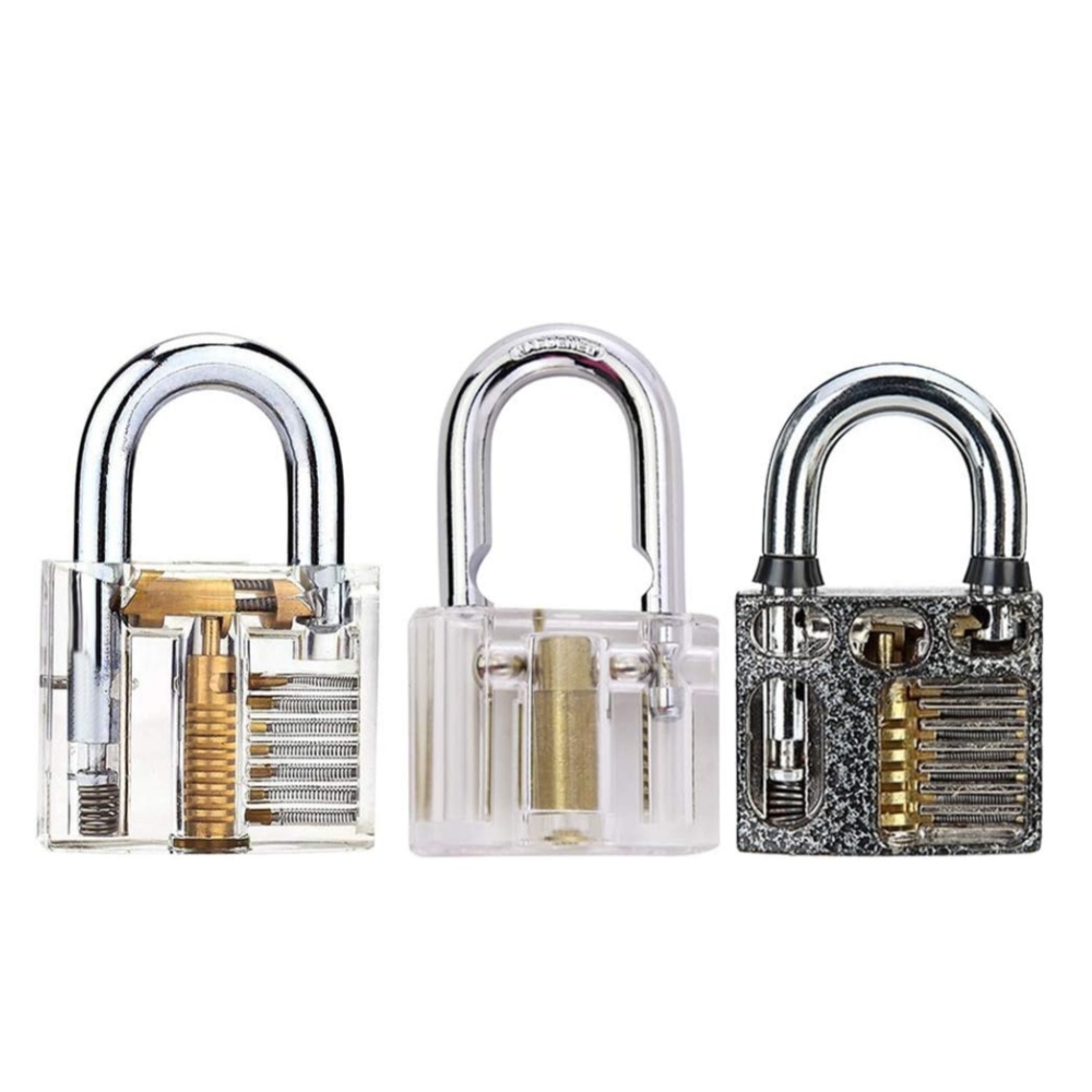 3-Pack Practice Padlock Set Crystal Visible Cutaway Training Lock for Locksmith Pick Lock-2