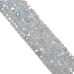 Aquamarine Faceted Cubes, Approx 2.5x2.5mm, 38cm/strand