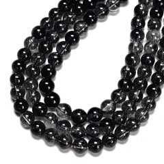 Black Phantom Quartz Crackle Crystal Smooth Rounds, Approx 6-12mm, 38cm/strand