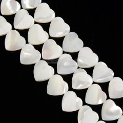 White Natural Trochid Shell/Trochus Shell Center-drilled Smooth Flat Heart Beads, Approx 11.8-12mm, 38cm/strand