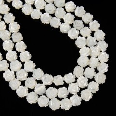 White Natural Trochid Shell/Trochus Shell Carved Rose Flower Shaped Beads, Approx 9.2-9.7mm, 38cm/strand