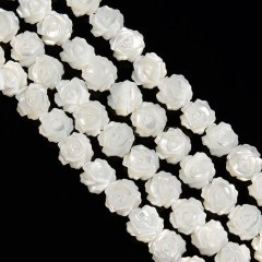 White Natural Trochid Shell/Trochus Shell Carved Rose Flower Shaped Beads, Approx 9.2-9.7mm, 38cm/strand