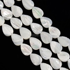 White Natural Trochid Shell/Trochus Shell Carved Leaf Shaped Beads, Approx 10x13.5mm, 38cm/strand