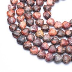 Red Leopardskin Jasper Smooth Puffy Hearts, Approx 8-10mm, 38cm/strand