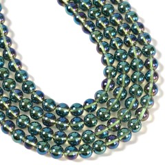 AB Color Plated Green Clear Quartz Smooth Rounds, Approx 4-12mm, 38cm/strand