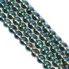 AB Color Plated Green Clear Quartz Smooth Rounds, Approx 4-12mm, 38cm/strand