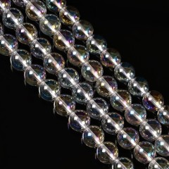 Rainbow Plated Clear Quartz Smooth Rounds, Approx 4-12mm, 38cm/strand