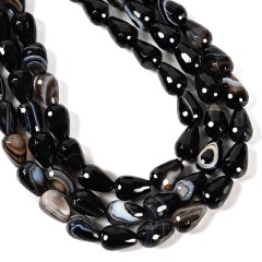 Black Lace Agate Faceted Round Drops, Approx 10x14mm, 38cm/strand
