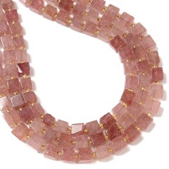 Ruby Strawberry Quartz Cubes with Spacer Beads, Approx 5-6mm~8-9mm, 38cm/strand