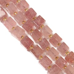 Ruby Strawberry Quartz Cubes with Spacer Beads, Approx 5-6mm~8-9mm, 38cm/strand