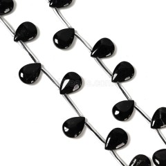 Black Tourmaline Smooth Top-drilled Drops, Approx 10x14mm, 38cm/strand