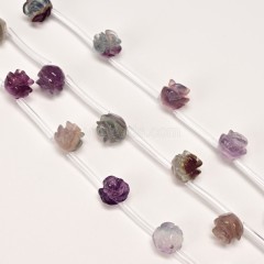 Multicolor Fluorite Carved Rose Flowers, Approx 8-12mm, 15pcs/strand
