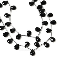 Black Tourmaline Smooth Top-drilled Drops, Approx 10x14mm, 38cm/strand