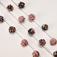 Rhodonite Carved Rose Flowers, Approx 8-12mm, 15pcs/strand