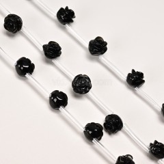 Black Obsidian Carved Rose Flowers, Approx 8-12mm, 15pcs/strand