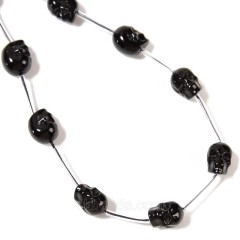 Black Obsidian Through-drilled Skulls, Approx 8x10mm, 12pcs/strand